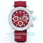 High-Quality Replica Rolex Daytona Red Dial Diamond Quartz Chronograph Watch 